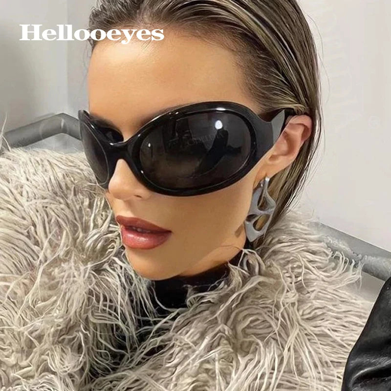 Oversized Punk Oval Sunglasses Y2K Unique Women Men Trend Goggle Sports Sun Glasses Lady Luxury Brand Designer New Eyewear UV400 - Kimlud