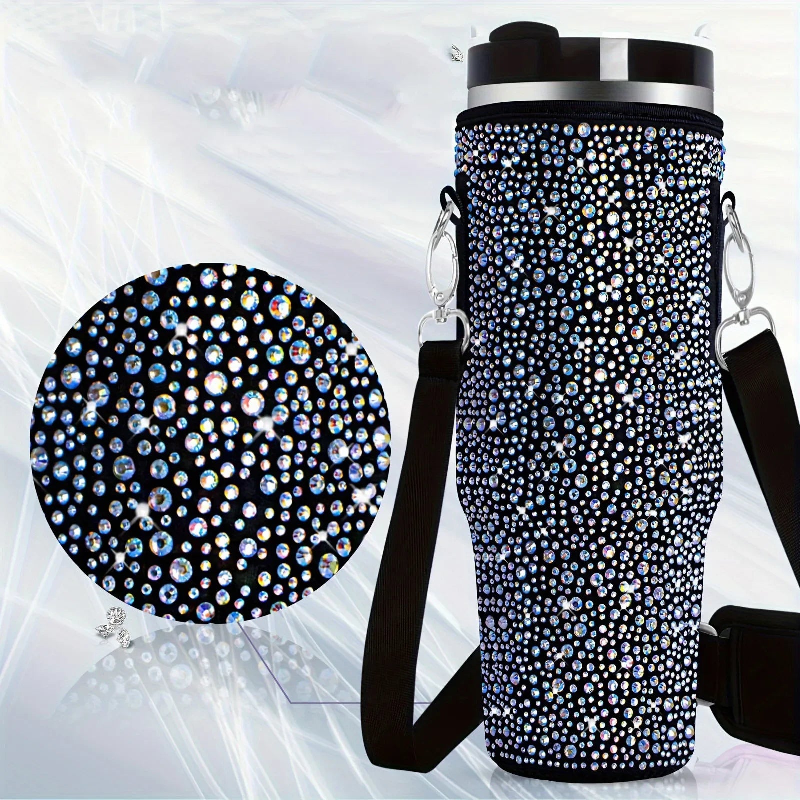 40oz Durable bling shiny rhinestone Water Bottle Bag protecting case For Stanley Cup Sleeve with Strap Outdoor Pouch