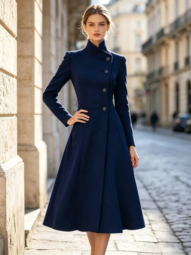 Yeezzi Women's Elegant Asymmetric Stand Collar Evening Coat Dress 2026 New Autumn Long Sleeves Party Office A-line Midi...