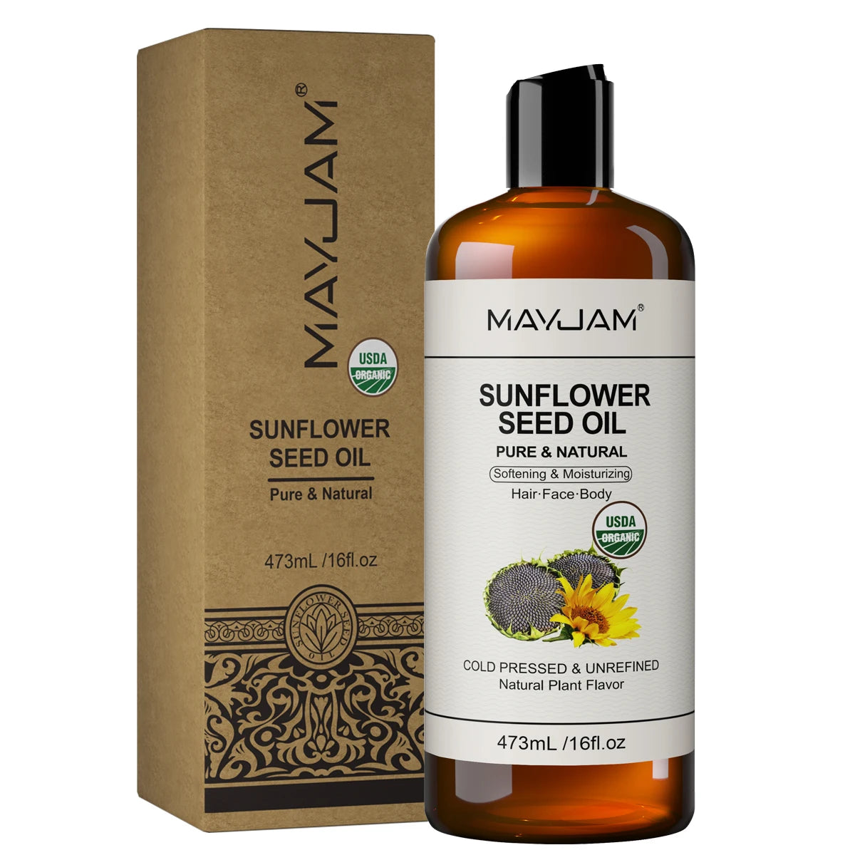 USDA Organic Sunflower Seed for Skin & Hair Cold-Pressed Pure Natural Sweet Almond Moroccan Argan Massage Oil...