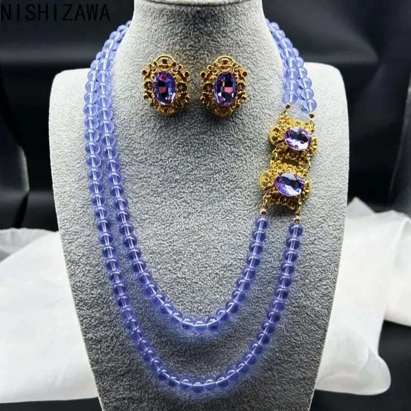 NISHIZAWA Purple Stud Earrings for Women Luxury Geometric Palace Style Banquet Jewelry Medieval Fashion Aretes De Mujer