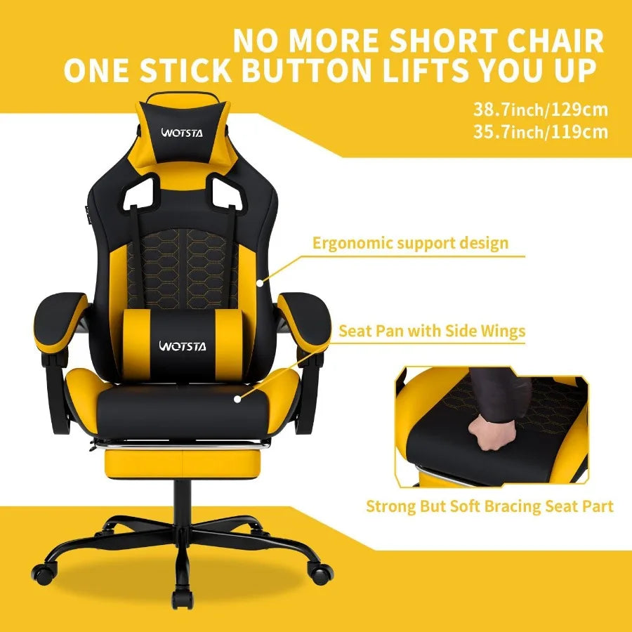 Ergonomic Gaming Chair with Massage Function High Back Design featuring Adjustable Footrest Comfortable Headrest and Lumbar Sup