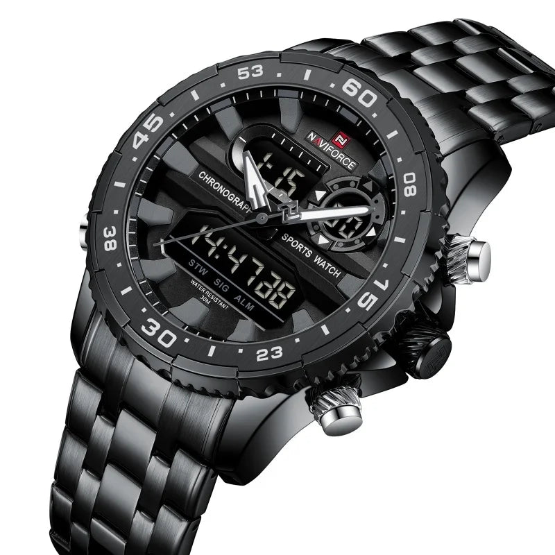 NAVIFORCE Fashion Brand Black Gold Men Watch Fashion Luxury Quartz Wrist Watches Sport Waterproof Stainless Steel Strap NF9234 - Kimlud
