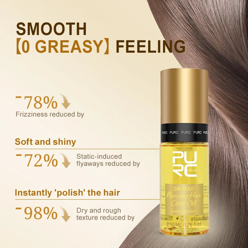 PURC 24K Gold Nourishing Hair Oil Smoothing Repair Damaged Frizz Hair Professional Hair Care Products for Women