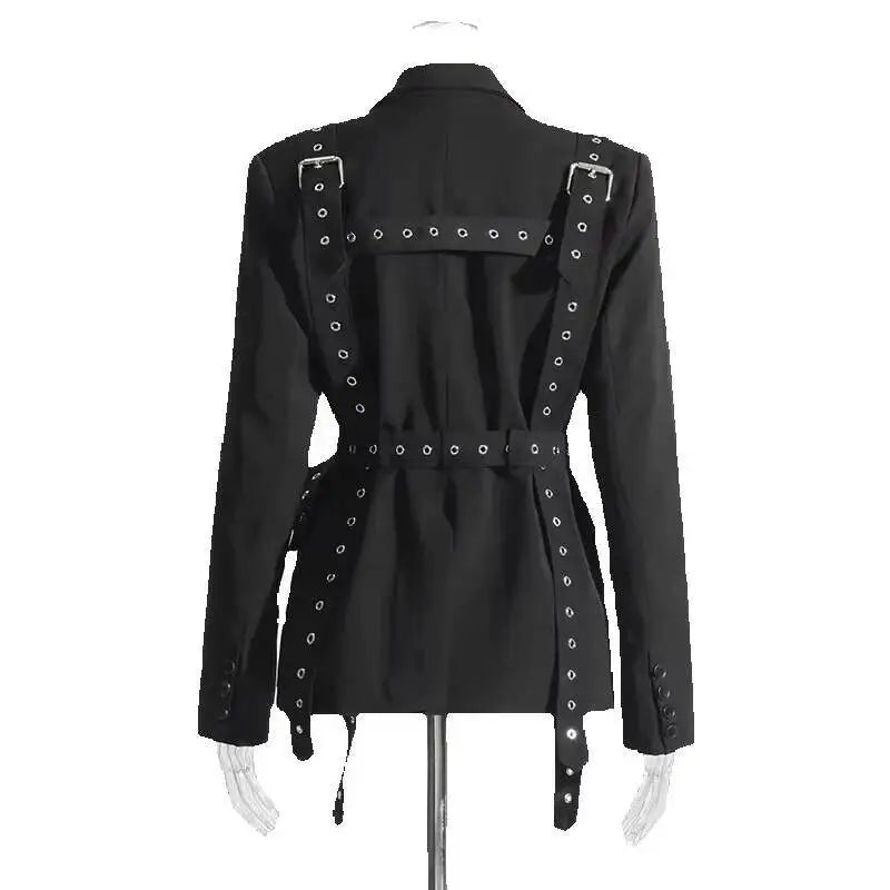 Solid Color High-End Coat 2025 Spring Summer New Trend Rivet Waist-Tied Long Sleeve Mid-Length Draped Small Blazer for Women