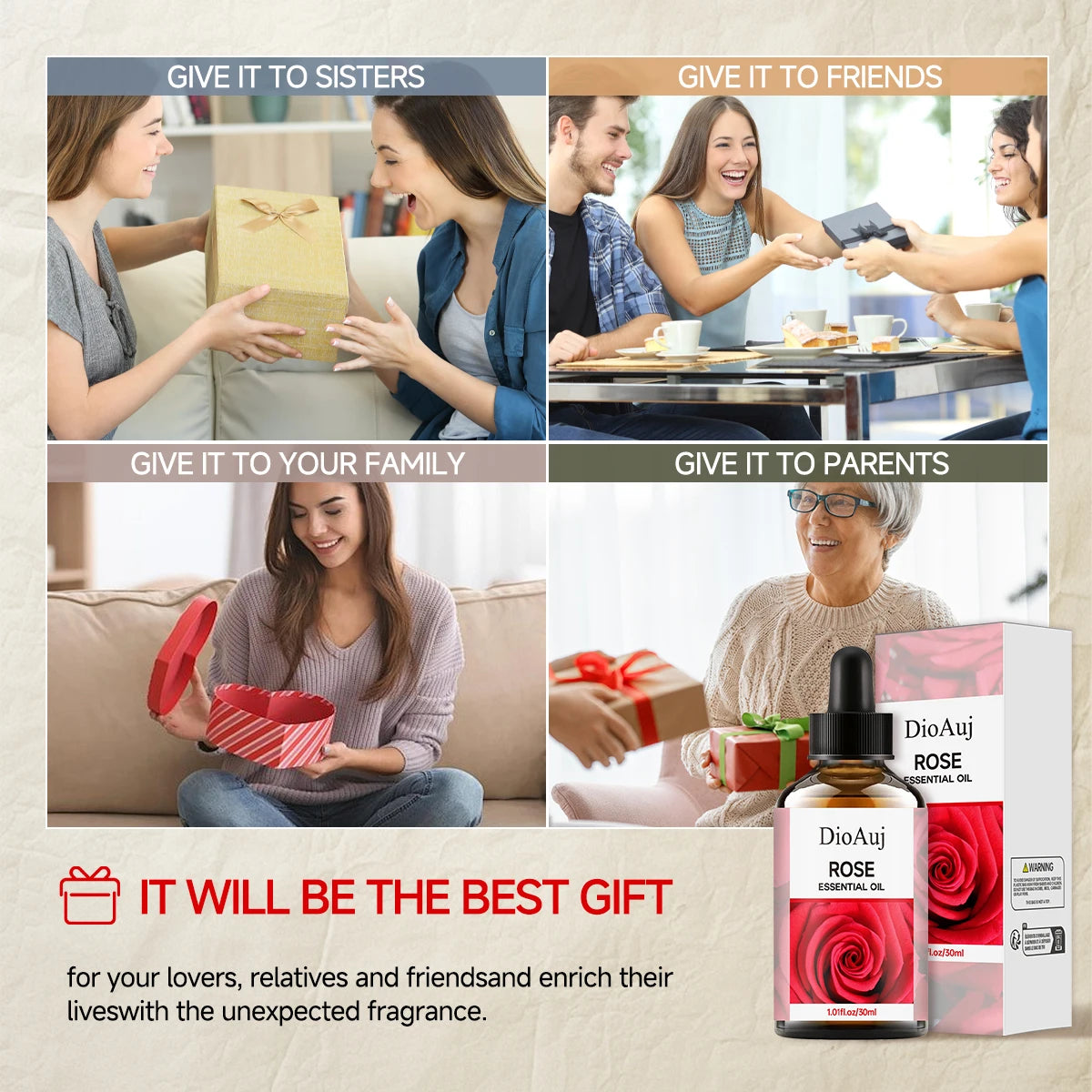 DioAuj 1PCS Essential Oil with Dropper ROSE Face Body Skin Care Aromatherapy Oil for Humidifier Aromatherapy Candle