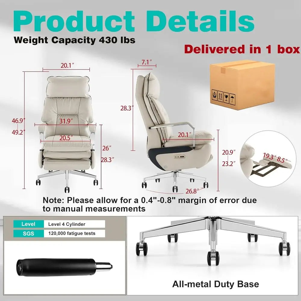 Executive Dual Motor Reclining Chair with Footrest, Massage & Pillow Support, Ergonomic PU Leather Desk Chair for Big...