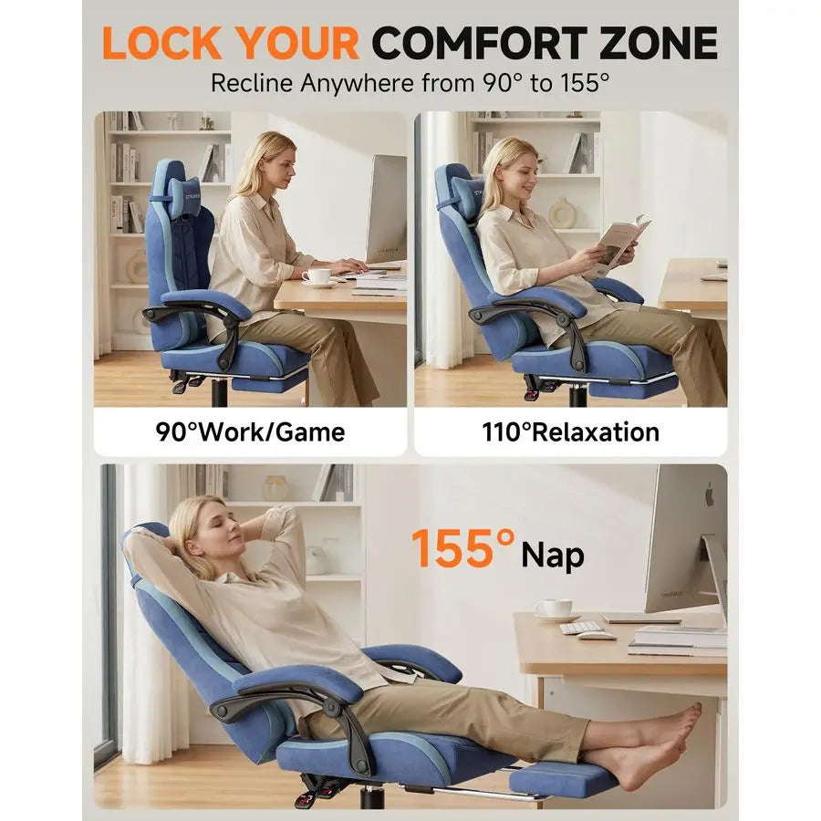 Gaming Chair with Footrest, Computer Gaming Chair for Adults and Kids, Height Adjustable Gamer Chair with 90155 Recline amp Rem