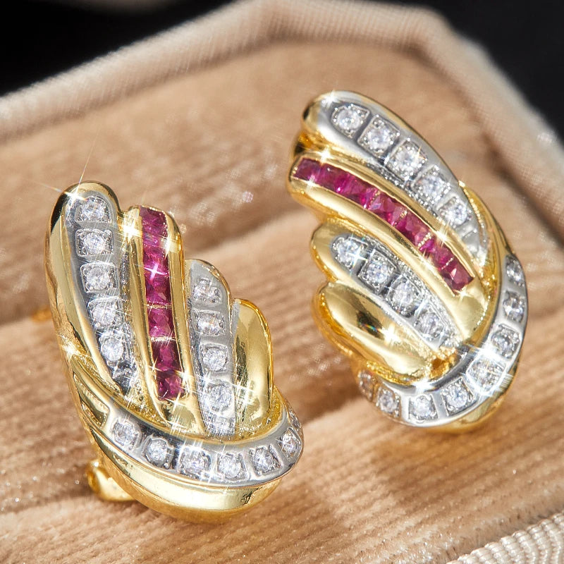 Retro Luxury Elegant Inlaid White Rose Red Zircon Earrings for Women Fashion Personality Girls Party Accessories Holiday Jewelry