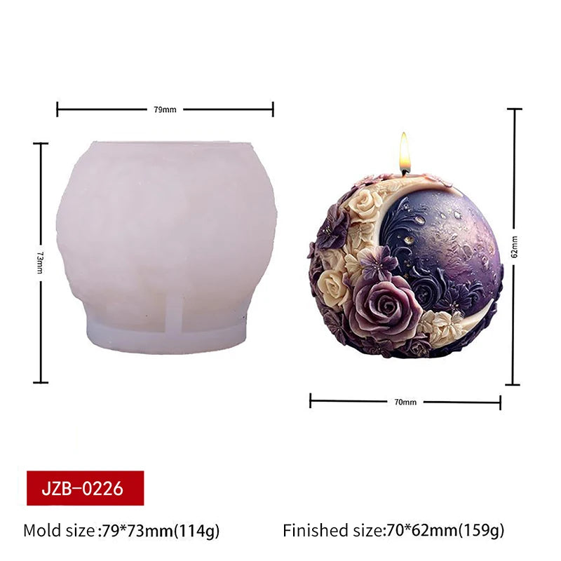 Floral Moon Ball Spherical Candle Silicone Mold 3D Flower Aromatherapys Soap Art Craft Plaster Making Mould Home Decor - Kimlud