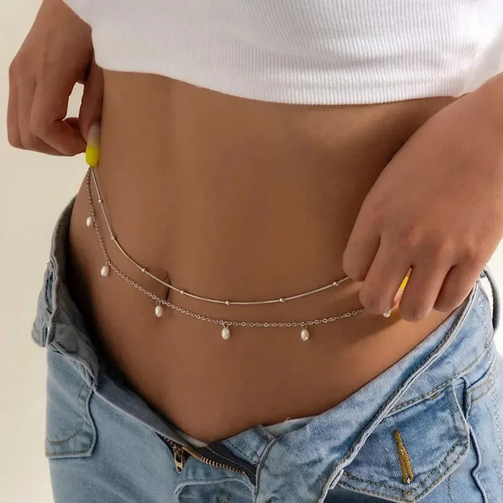 Sexy Double Layer Colorful Stone Chain for Women Crystal Butterfly Waist Bead Belly Chain Belly Belt Summer Beach Body...