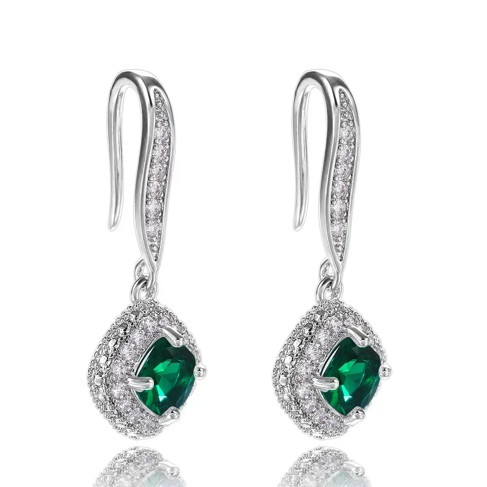Fashionable Banquet Elegant Emerald Cubic Zirconia Earrings, High-end Inlaid Wedding Style Swaying Jewelry Accessories |...