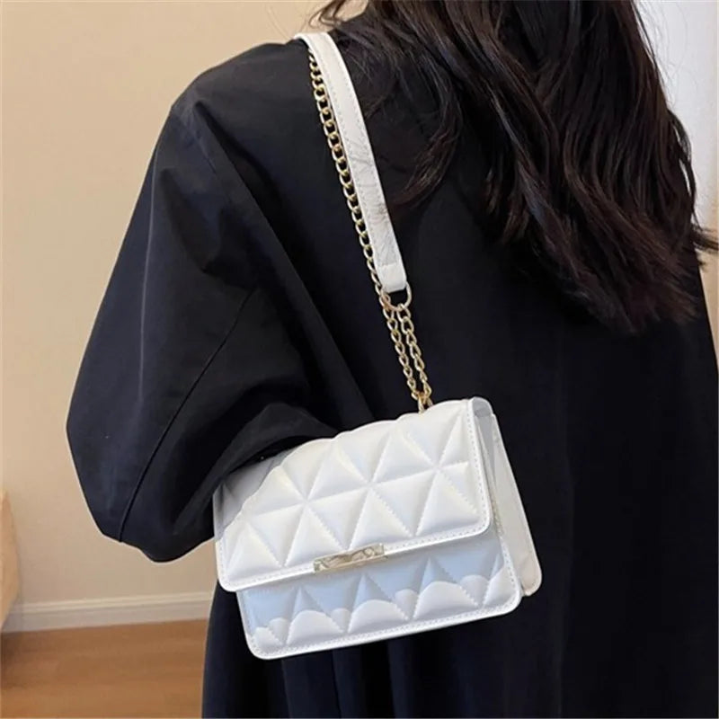 Trendy Quilted Chain Crossbody Shoulder Bag, Stylish Multi Color Small Square Purse, Chic & Perfect for Women's Everyday Use - Kimlud