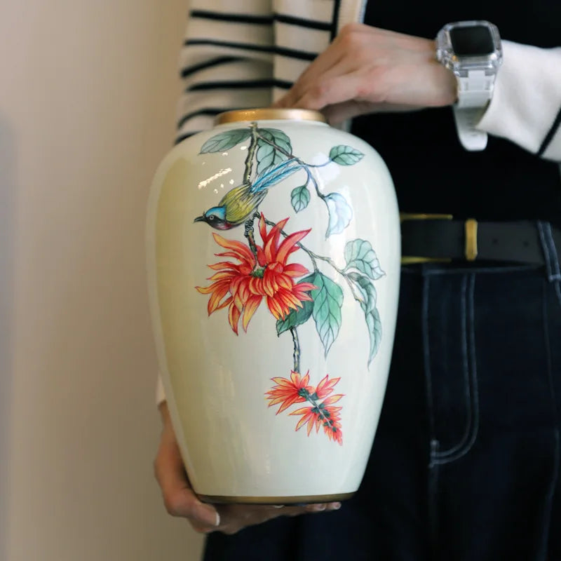 New Chinese-style ceramic vase, high-end painted vase, living room home decoration art piece - Kimlud