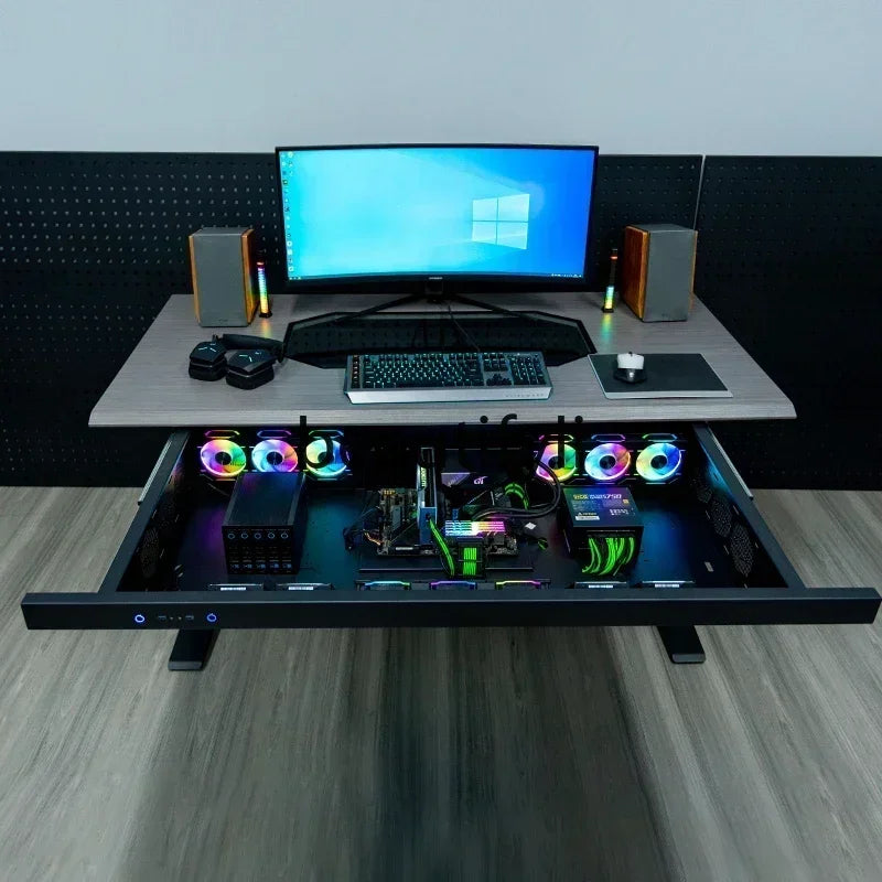 xzzY1 Computer case integrated table transparent desktop assembly machine drawer type large chassis electric lifting e-sports ta