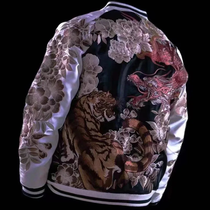 New 2025 Hot Style Men Boys Modified Liquid Light Sensation Coats Dragon Tiger Reversible Baseball Sukajan Souvenir...
