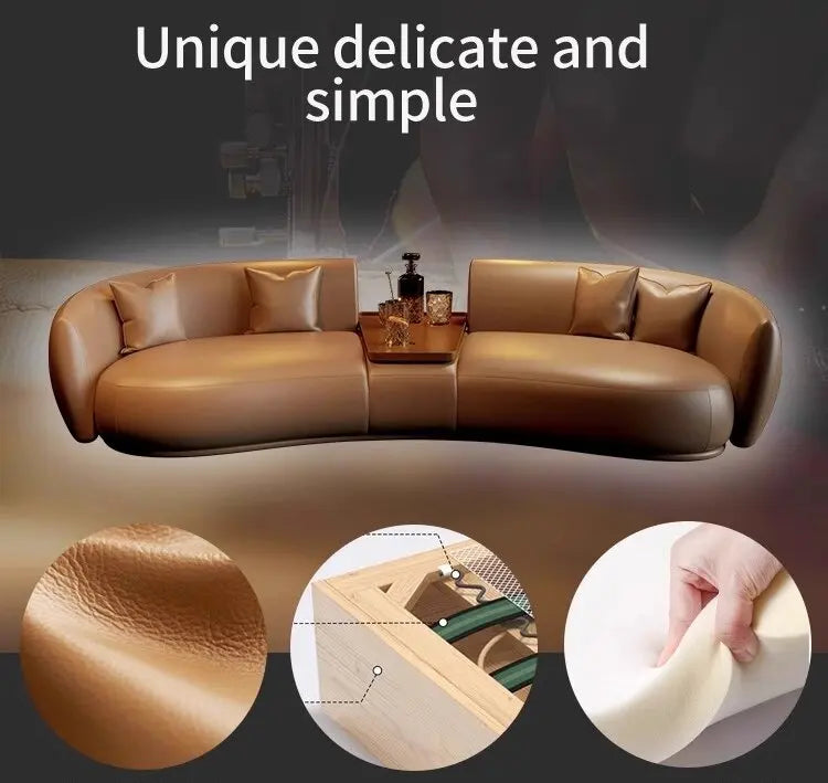Italian curved leather sofa, premium luxury living room, beauty salon, office and reception area furniture - Kimlud