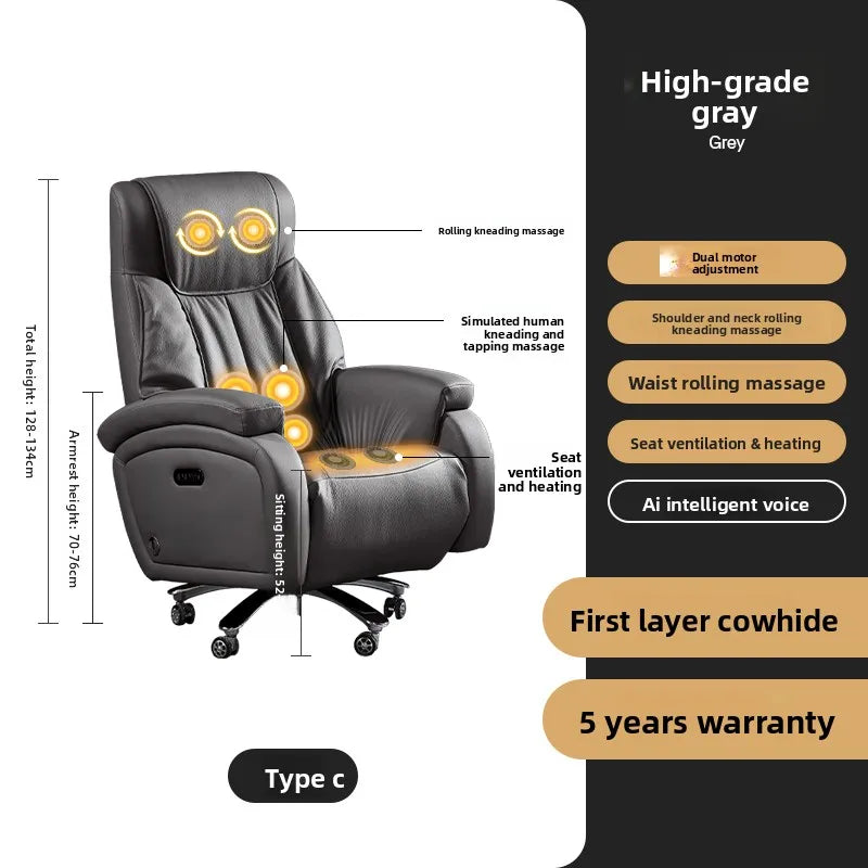 Electric Massage Boss Chair Heated Ventilated Gaming Chair Genuine Leather Executive Computer Seat Luxury Ergonomic Office Chair