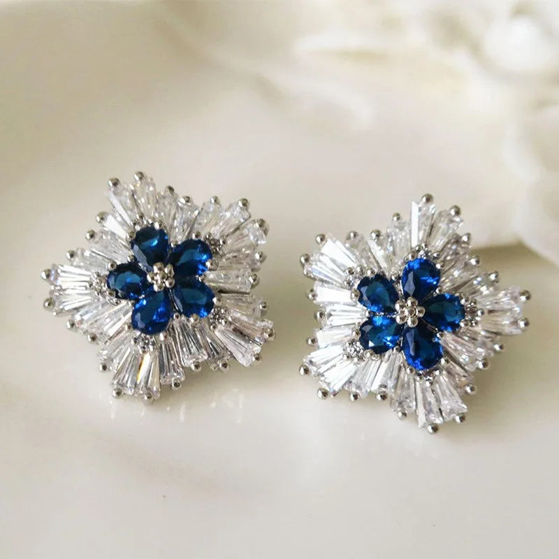 Gorgeous Blue Cubic Zirconia Stud Earrings Engagement Wedding Party Accessories for Women Blue Earrings Fashion Jewelry...