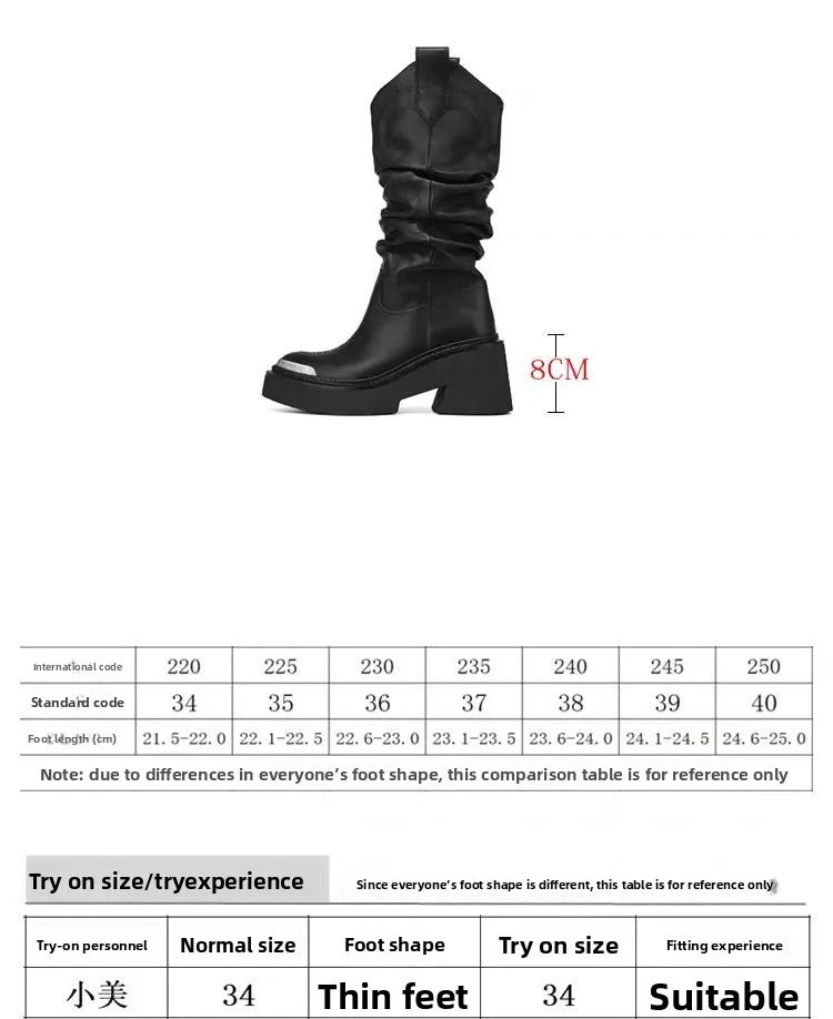 women heightened same thick-soled knight western cowboy 2026 temperament elastic stacking boots - Kimlud