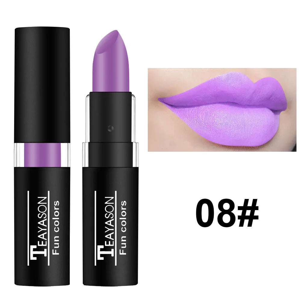 1Pcs Long Lasting Pigment Nude Purple Black Blue Red Green Lipstick Waterproof Velvet Matte Luxury Lips Makeup Cosmetics