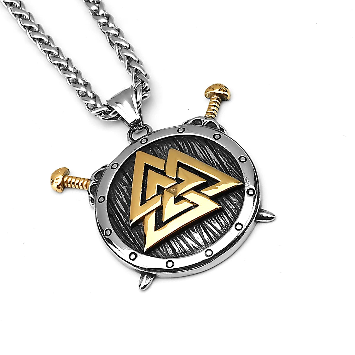 316L Stainless Steel Viking Shield Sword Valknut Amulet Rune Men's Necklace Pendant Birthday Gift Jewelry Wholesale