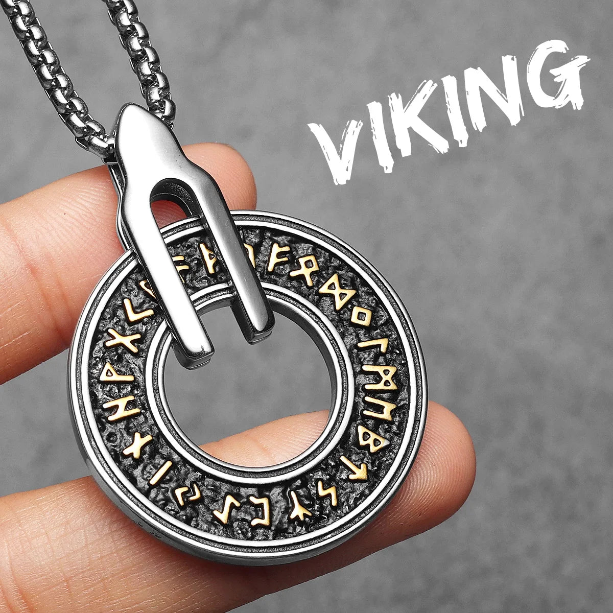 Viking Rune Carving Men Necklaces With Pendant Stainless Steel Jewelry For Male Women Punk Hip Hop Accessories Gifts Wholesale