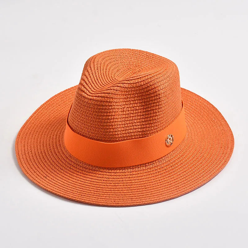 Summer Straw Hats for Women Men Panama Travel Beach Sun Hat Ribbon Decoration Elegant Luxury Jazz Hat
