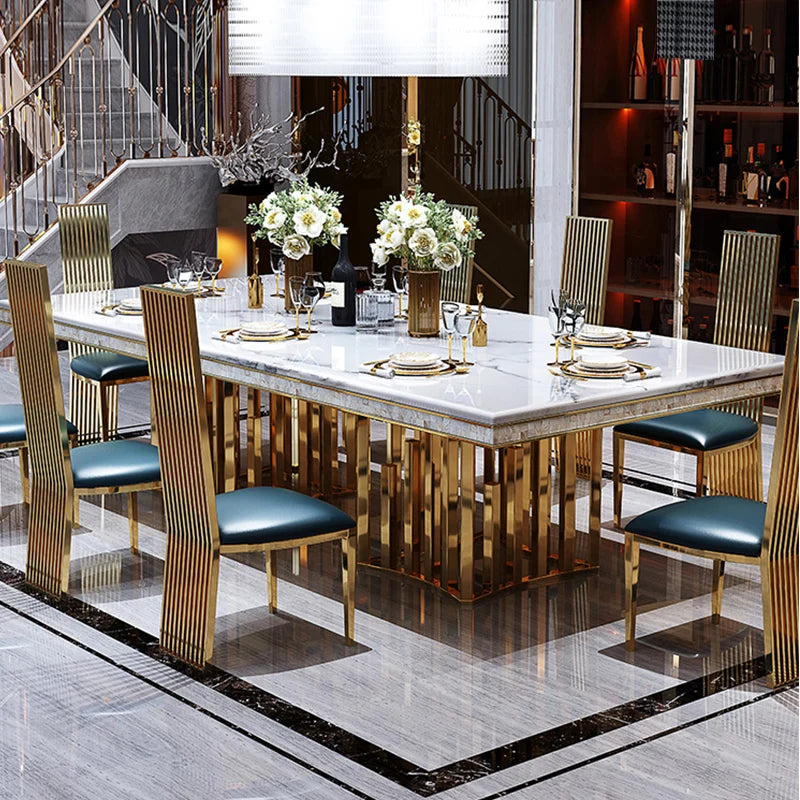 stainless steel Dining Room Home Furniture modern marble dining table rectangle table - Kimlud