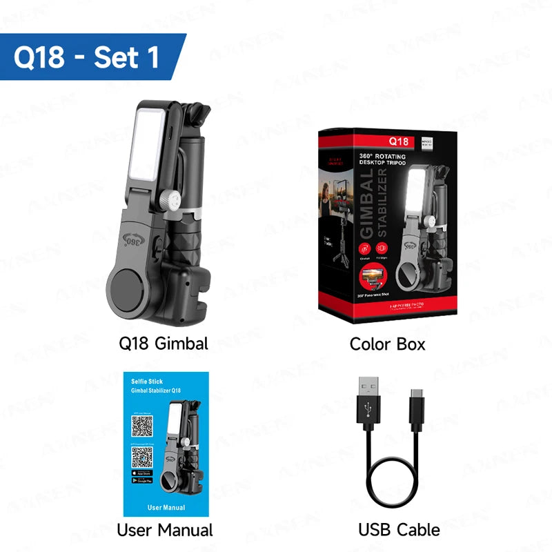 AXNEN AI Handheld Gimbal Stabilizer Q19 360 Rotation Desktop Auto Face Tracking Selfie Stick Q18 Anti-shake for iphone Android