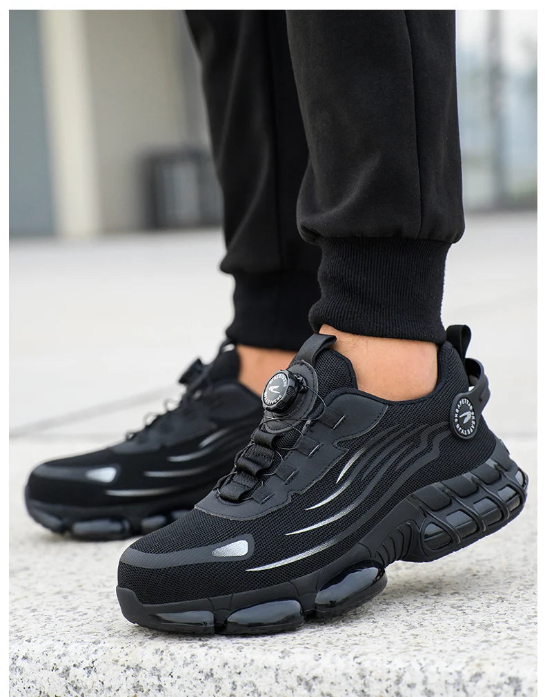 Big Size Men and Women Rotary Buckle Work Safety Shoes Men Air Soft Sole Lightweight Sneakers Protective Fashion Work Shoes