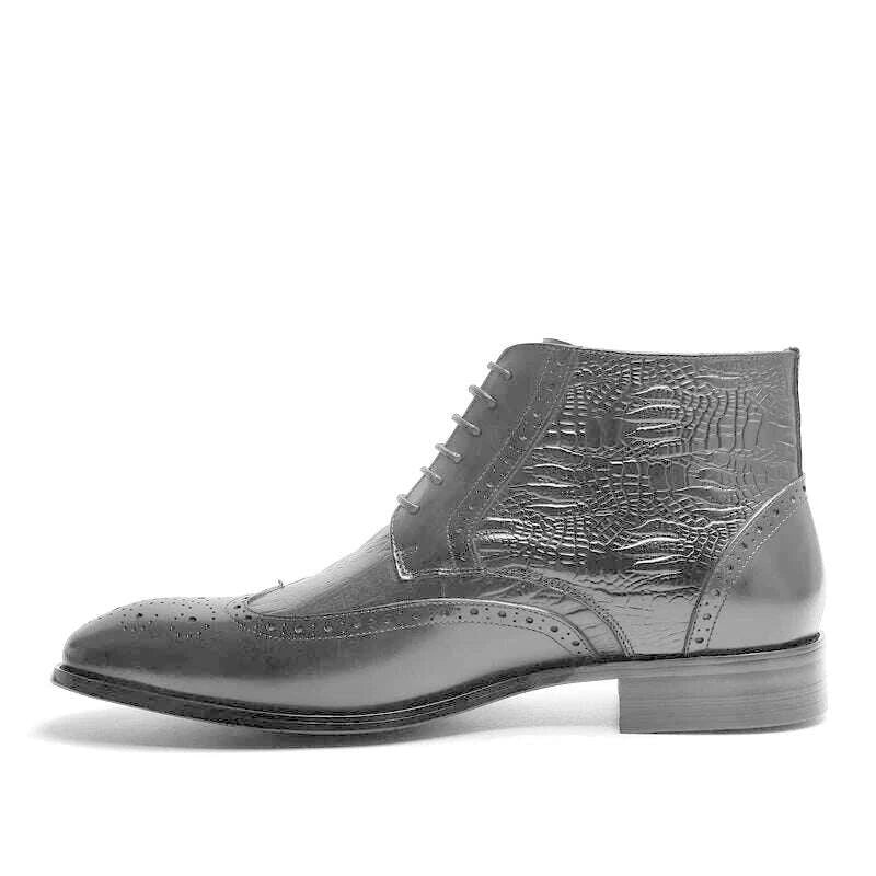 Luxury Genuine Leather Boots Handmade Retro Printing Shoes Men's Lace Up Top Cow Leather Business Casual Trendy Party Warm Boot