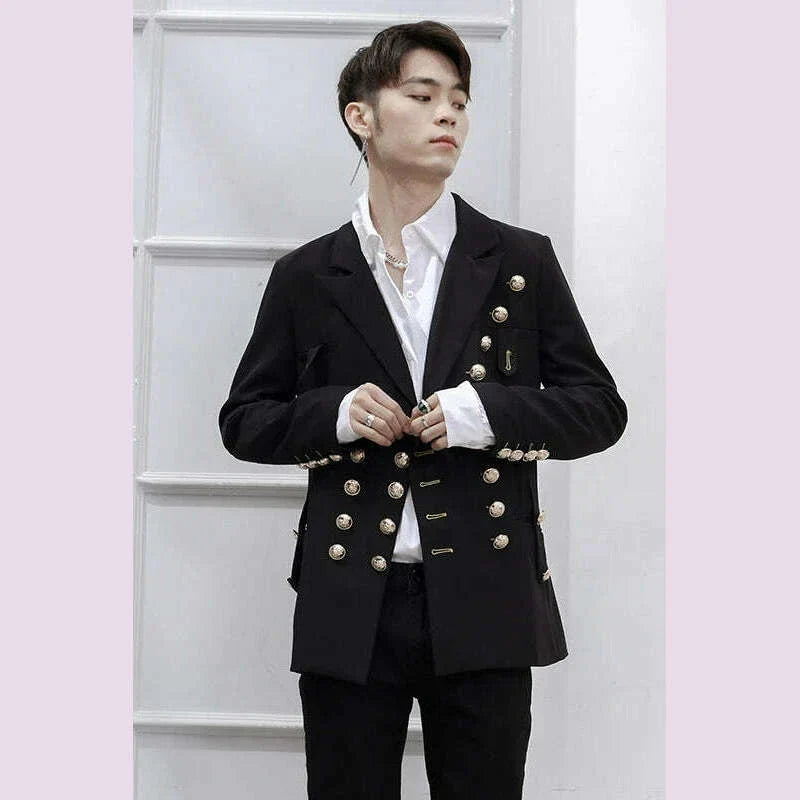 Spring And Summer New Black Personality Men's Jackets Singer Stage Suit Double Breasted Large Size Male Clothes Banquet Wedding