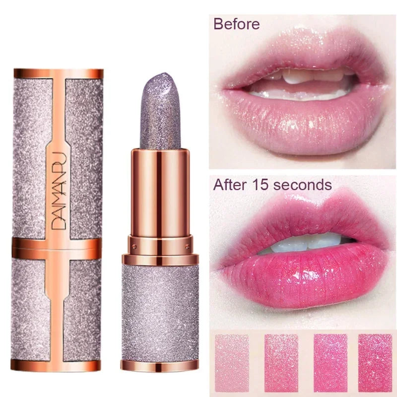 Glitter Lipstick Temperature Color Changing Long Lasting Lip Tint Waterproof Red Pink Sexy Lips Cosmetics Makeup