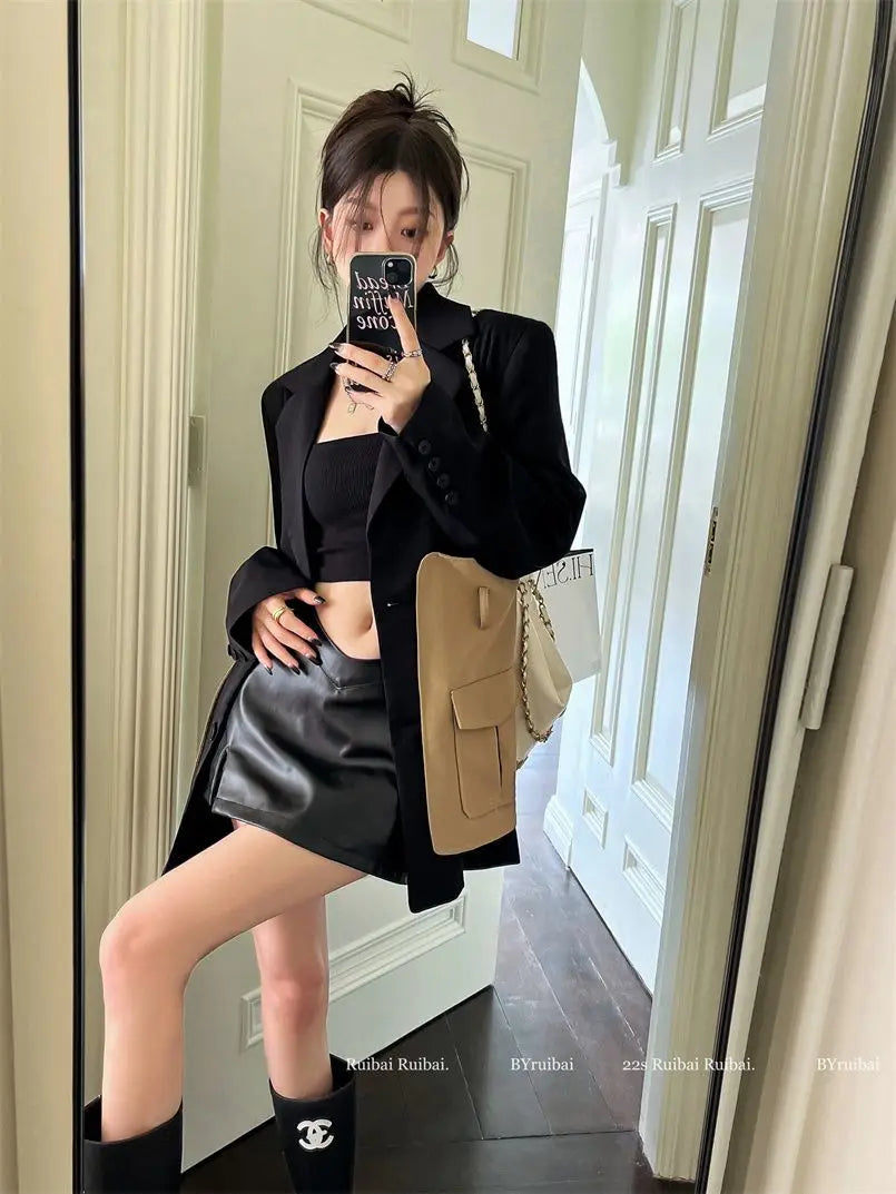 Original Design Blazer Women Fashion New Loose Spliced Pocket Korean Shrug Notched Single Breasted Blazer Mujer Femal...