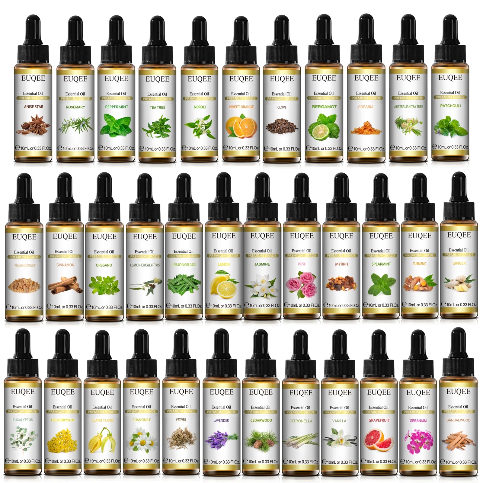 EUQEE 10ml Pure Essential Oil Peppermint Palo Santo Bergamot Eucalyptus Lavender Cinnamon Cedarwood Aromatherapy Essential Oils - Kimlud