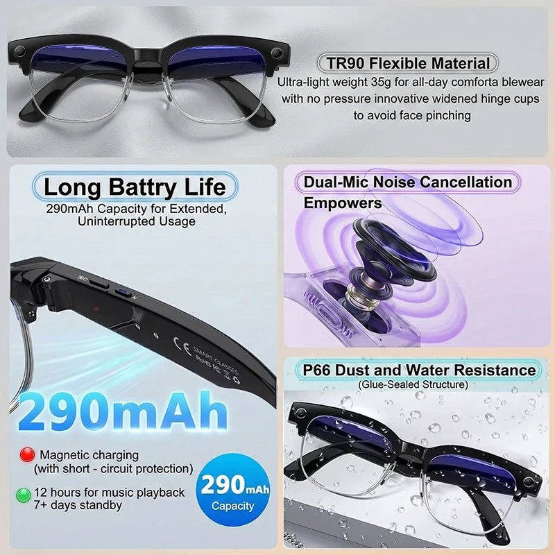 2026 New AI Smart Glasses 4K 8MP HD Camera Video 1080P 100+ Languages Translation WiFi Sunglasses Bluetooth Call Music...