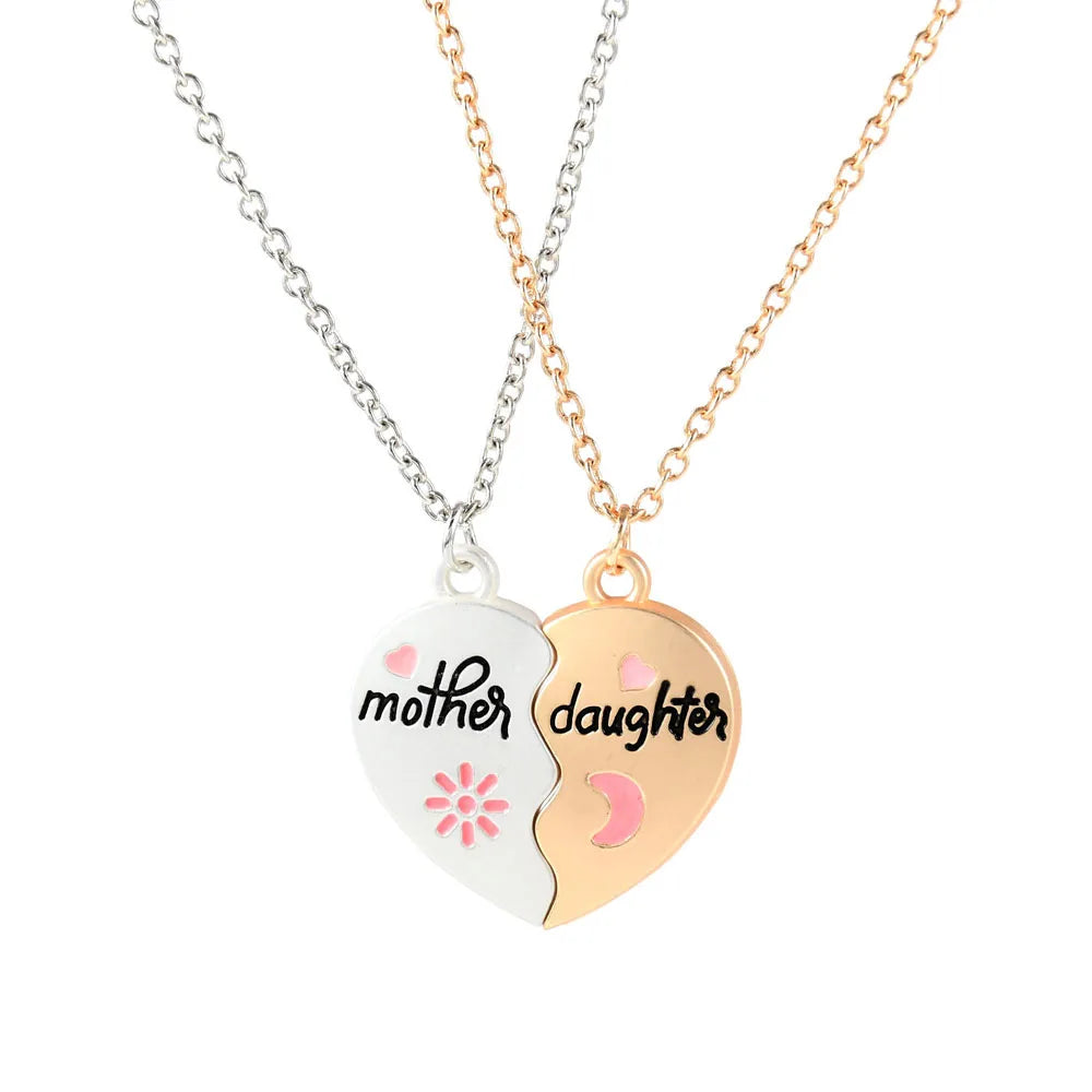 Lovecryst 2Pcs/set Heart-shaped Letter Mother and Son or Daughter Mother's Day Necklace for Love Parent Child Jewelry...