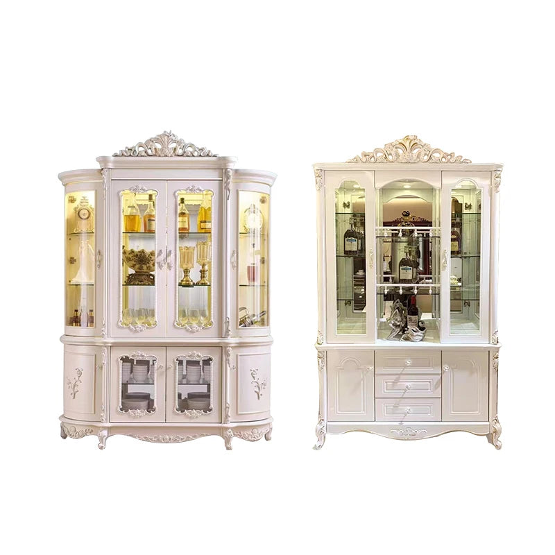 Style Luxury Wood Wine Rack Sideboard Cabinet Storage Home Furniture Royal Living Room Wooden Glass Display Wine Cabinet...