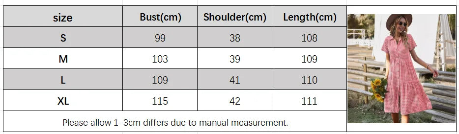2026 Women's Checkered Short-Sleeve Shirtdress Single-breasted Button-down Short-sleeved Dress Casual Country-style Long...