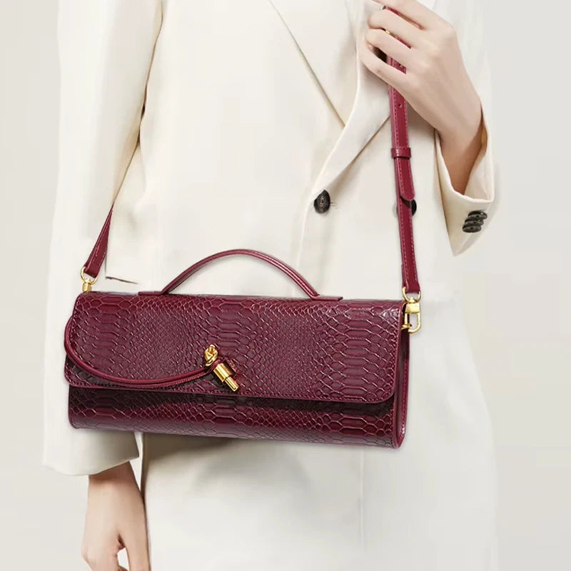 Luxury Design Top-Handle Bag For Women Evening Handbag Long Purse, Crocodile Pattern Crossbody Shoulder Bags Fashionable Outfits - Kimlud