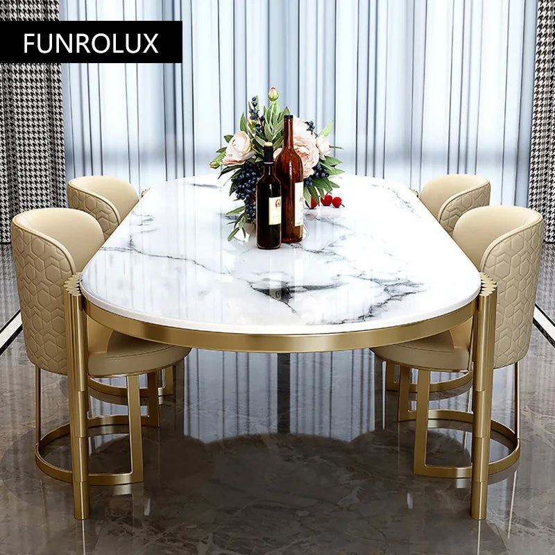 Stainless steel Dining Room Set Home Furniture modern marble dining table | Kimlud Luxury Table