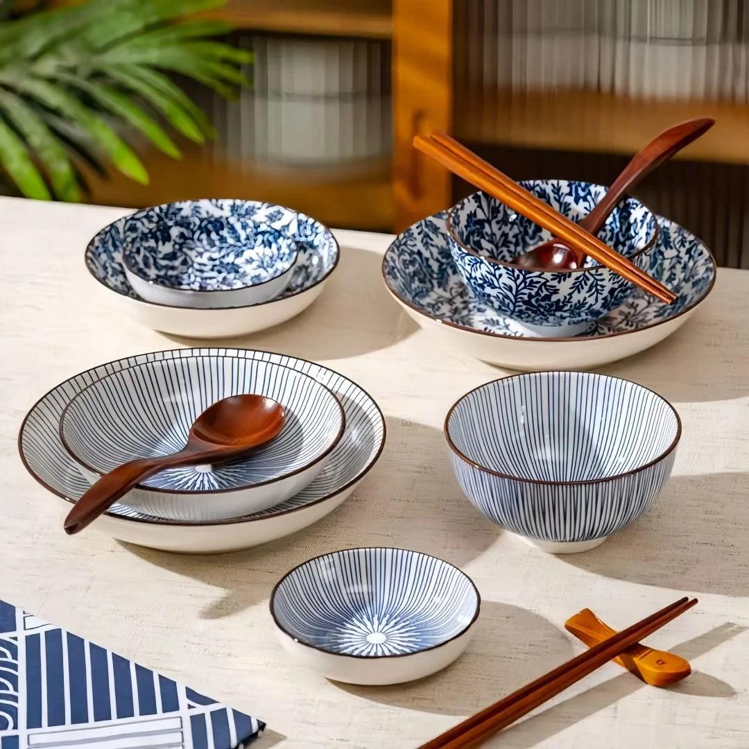 Japanese - style blue and white hand - painted 4.5 - inch ceramic bowl, retro - style rice bowl for home use. | Kimlud...