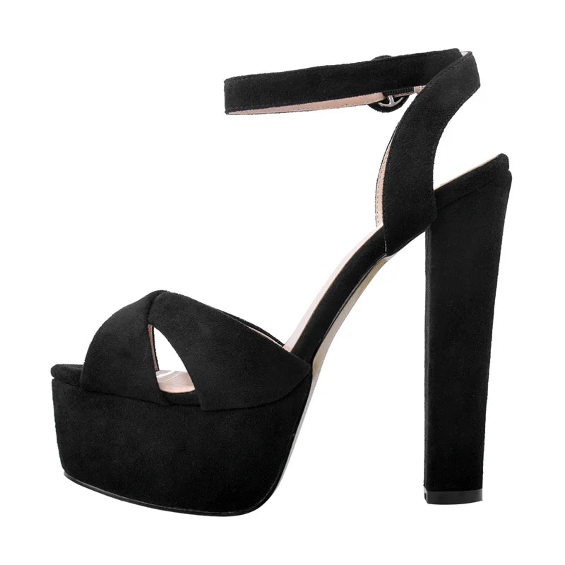 Onlymaker Women Sandals Ankle Strap Peep Toe Platform Black Chuncky High Heels Squre Toe Party Dress Casual Sandals
