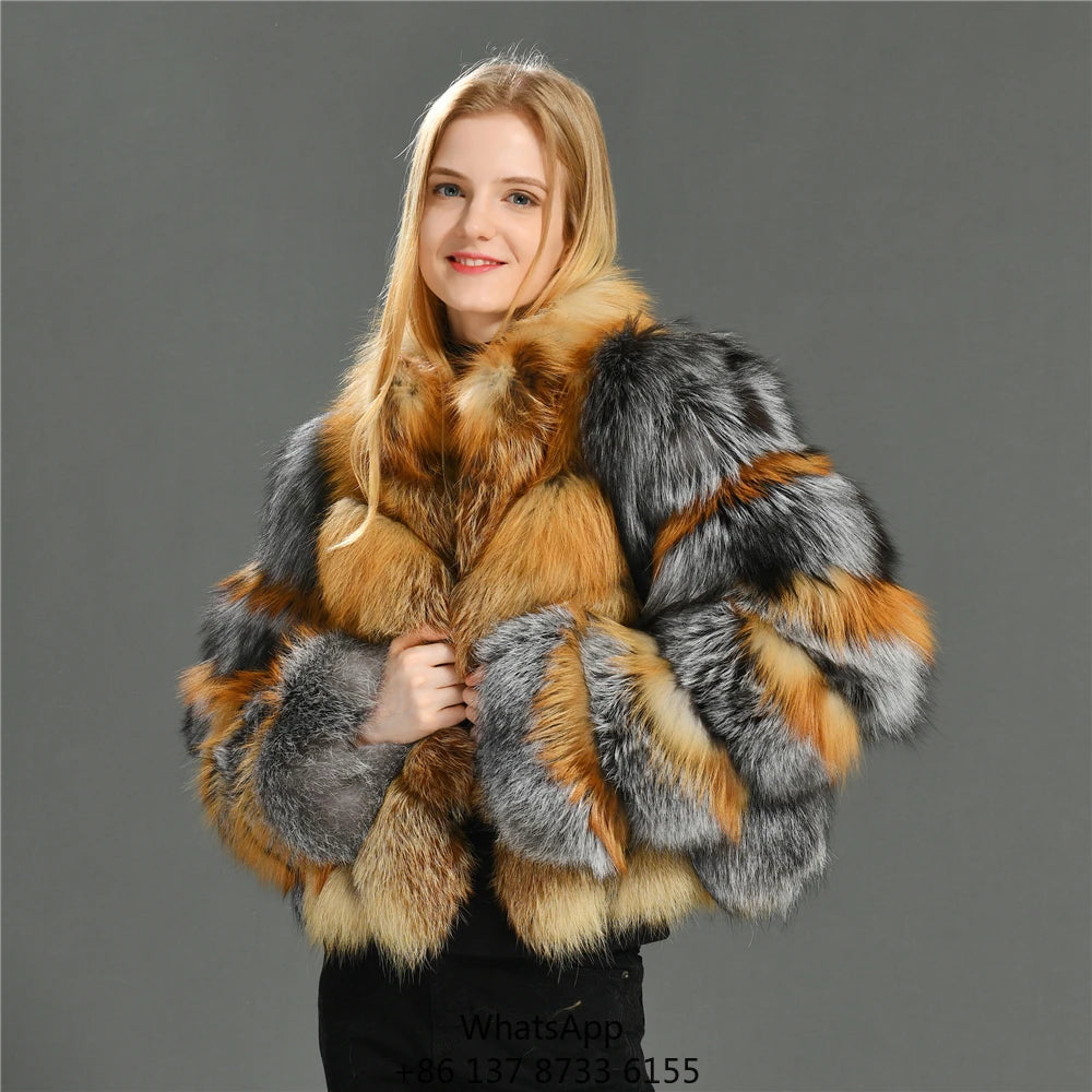 High Quality Vintage Design Natural Fox Fur Coats Warm Parka Overcoats Wholesale Luxury Real Red Fox Fur Coat For Women