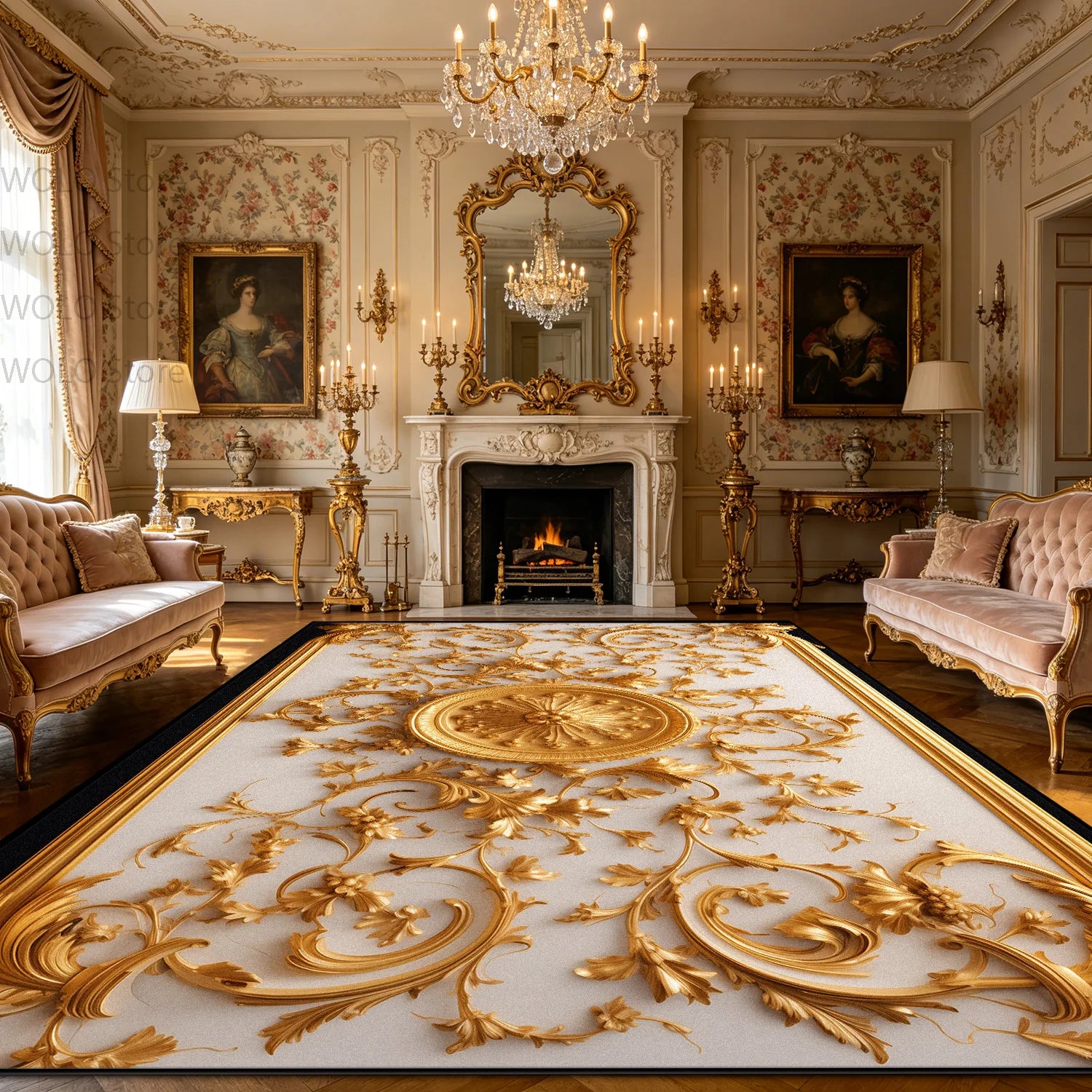 Luxury French Rococo Style Golden Carpet for Living Room Decoration Home Large Area Rugs Dining Room Bedroom Non-slip Floor Mat