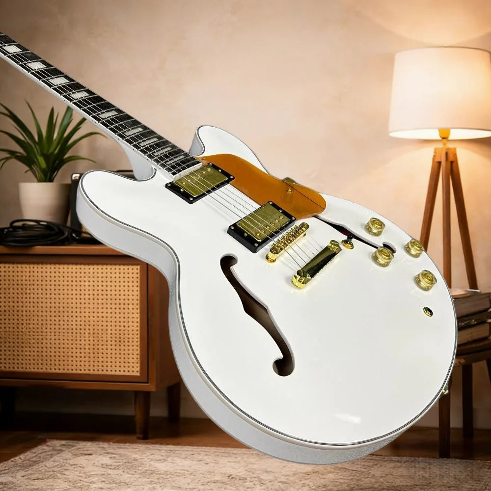 White 335 Electric Guitar Semi-hollow Body Double Output Rosewood Fingerboard Tune-O-Matic Bridge Free Shipping | Kimlud...