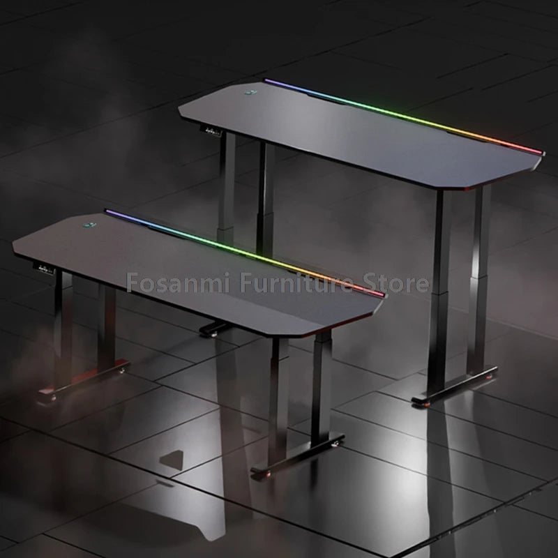 Gaming Desk with Light Large Tabletop Stable High Quality Home Room Computer Desk Gamer Electric Height Adjustment Motion Table