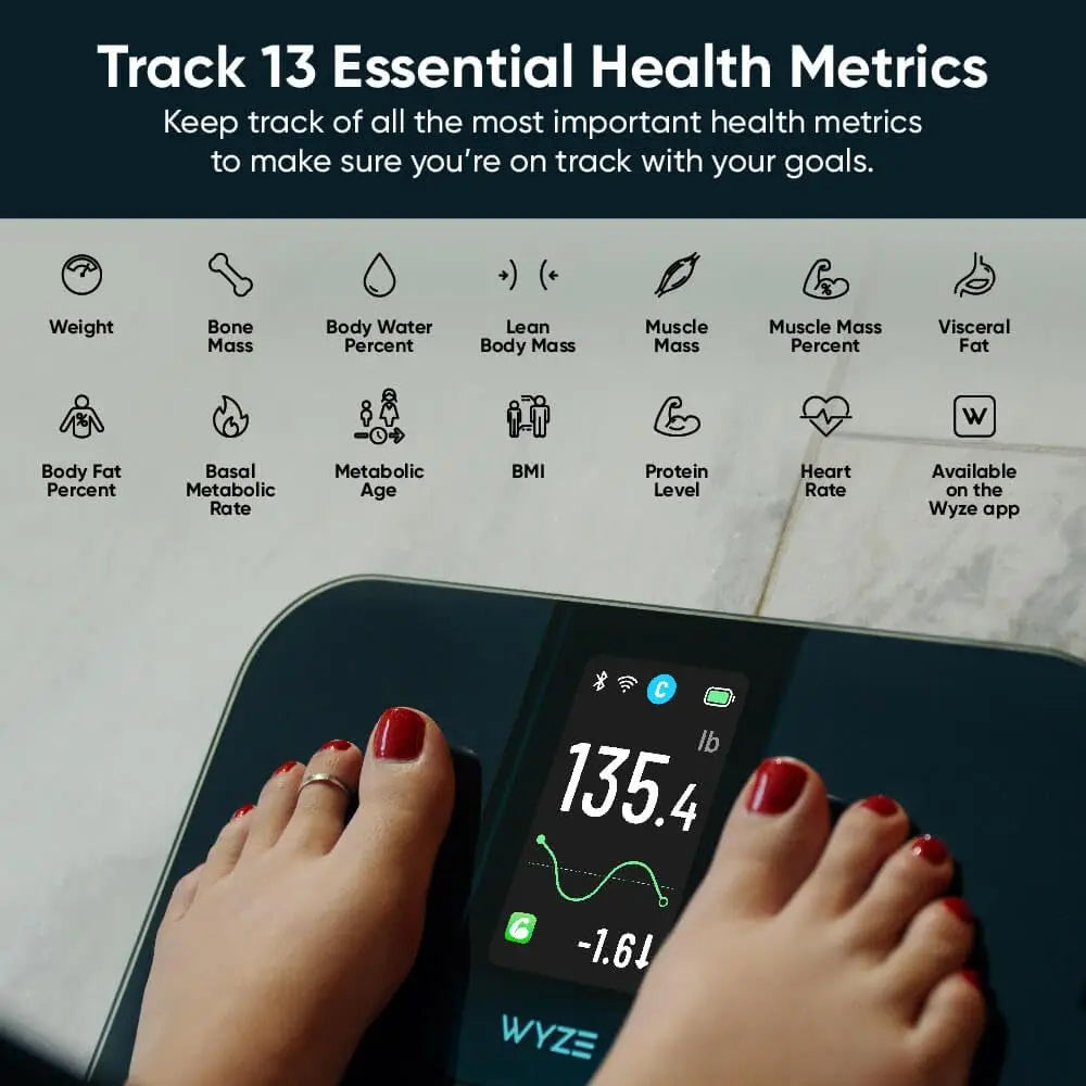 Smart Scale with 4.3" Color Display, Tracks Weight BMI Muscle Mass Heart Rate, Wi-Fi Bluetooth Sync, Up to 400 lbs - Kimlud