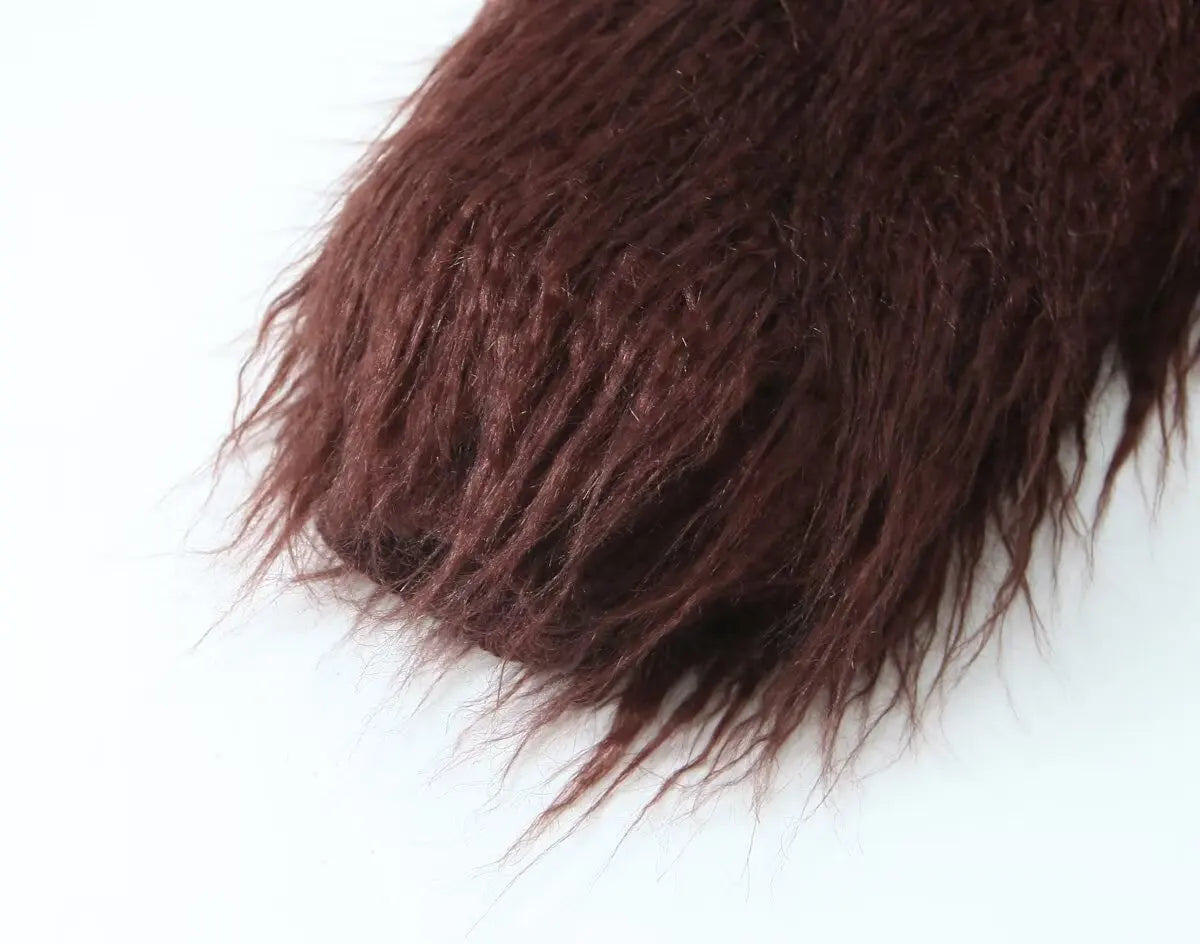 Women Short Faux Fur Jackets Streetwear Winter Casual Single Breasted Long Sleeves Artificial Fur Effect Knitted Jacket